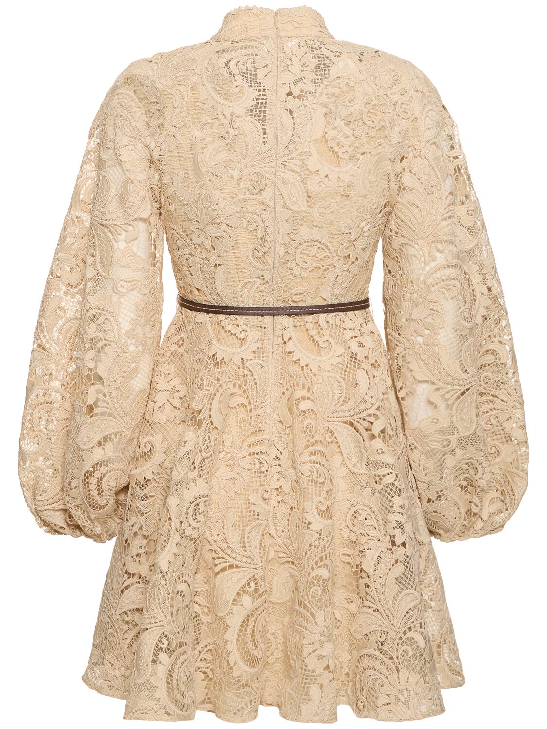 Shop Zimmermann Waverly Lace Mini Dress In Taupe