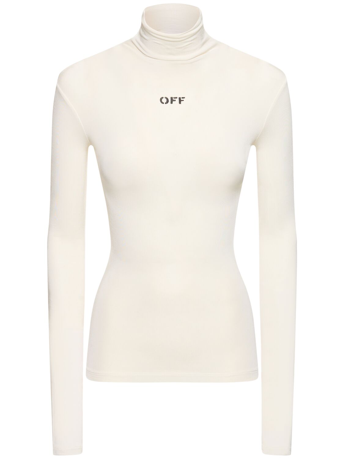 Off-white Logo Viscose Blend Turtleneck Top In White,black