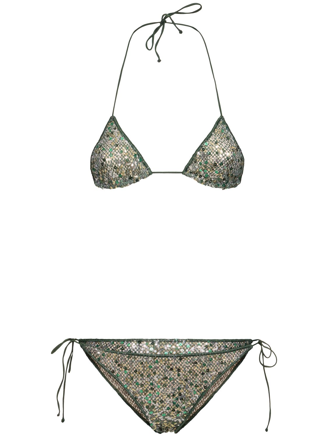 Oséree Swimwear Embellished Triangle Bikini In Green