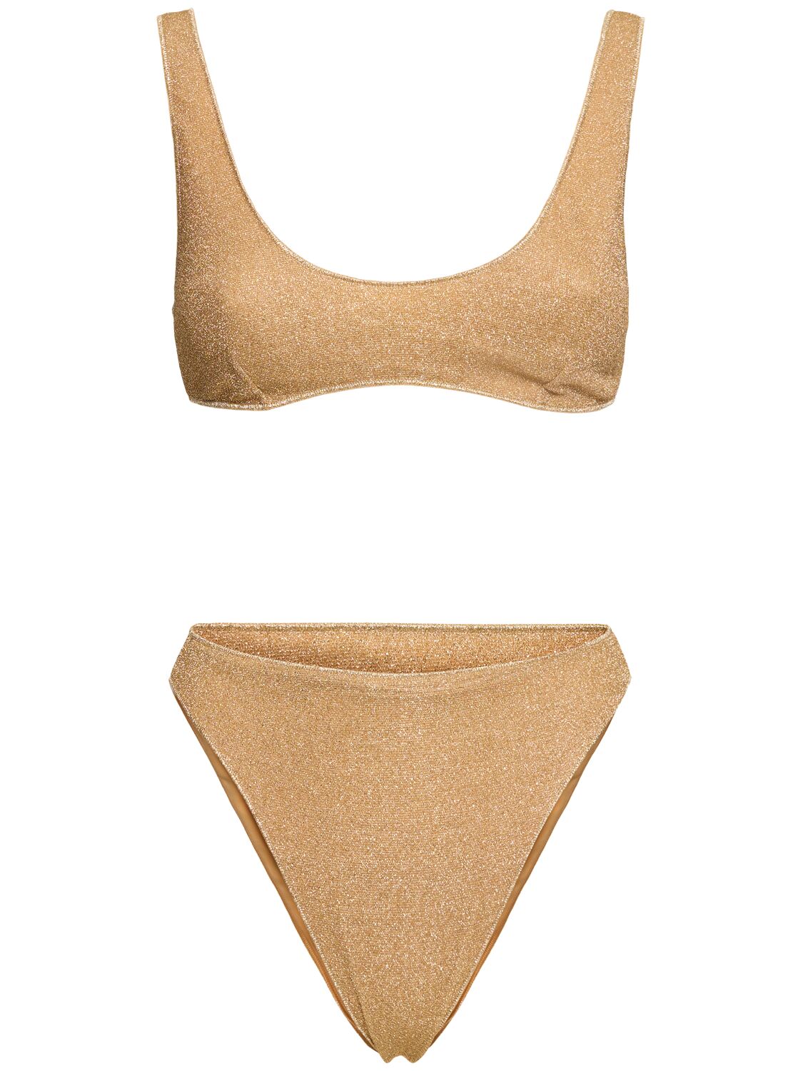 Oséree Swimwear Sporty 90' High Waist Lurex Bikini In Gold