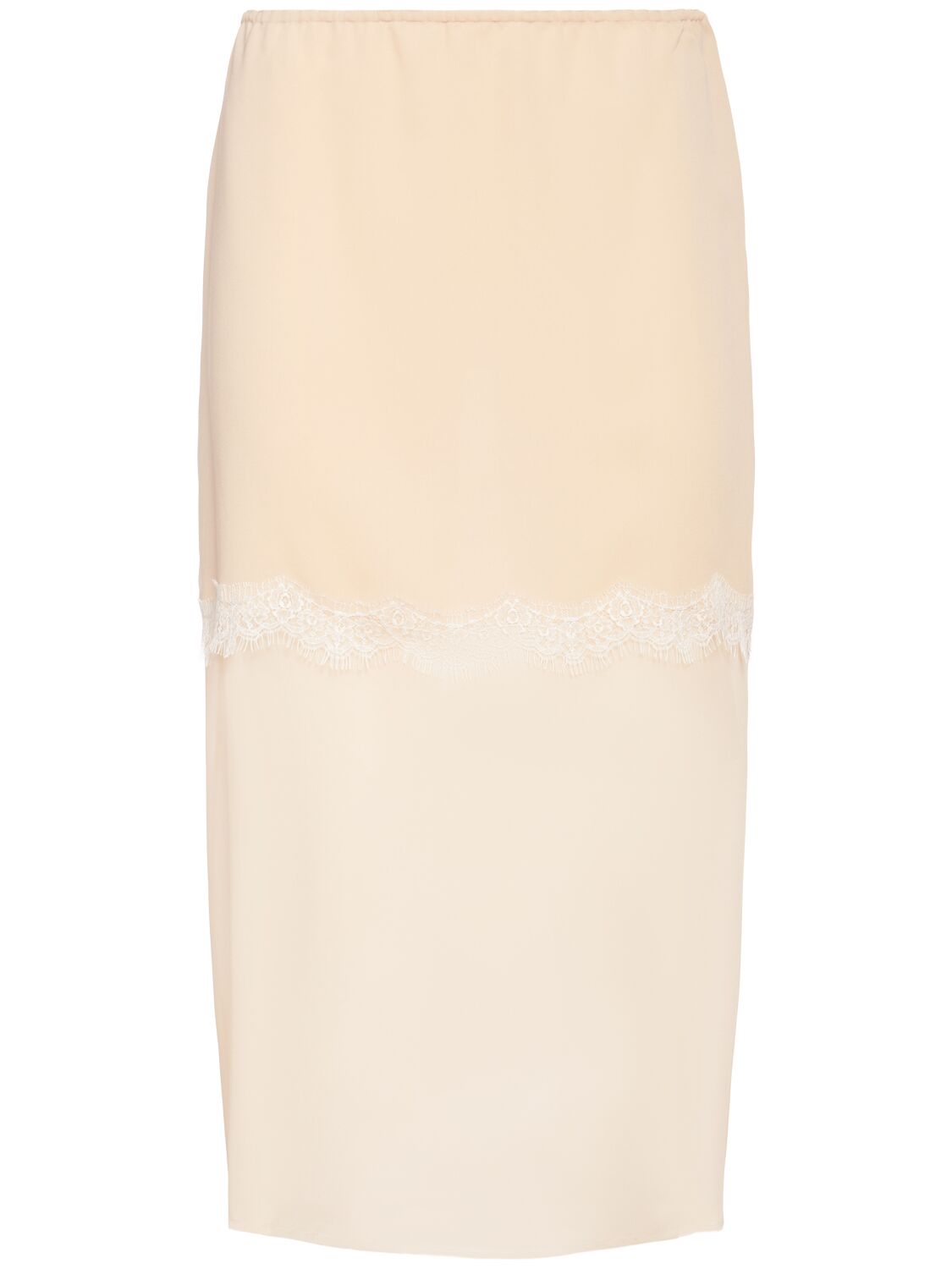 Blumarine Georgette Midi Skirt W/lace In Nude