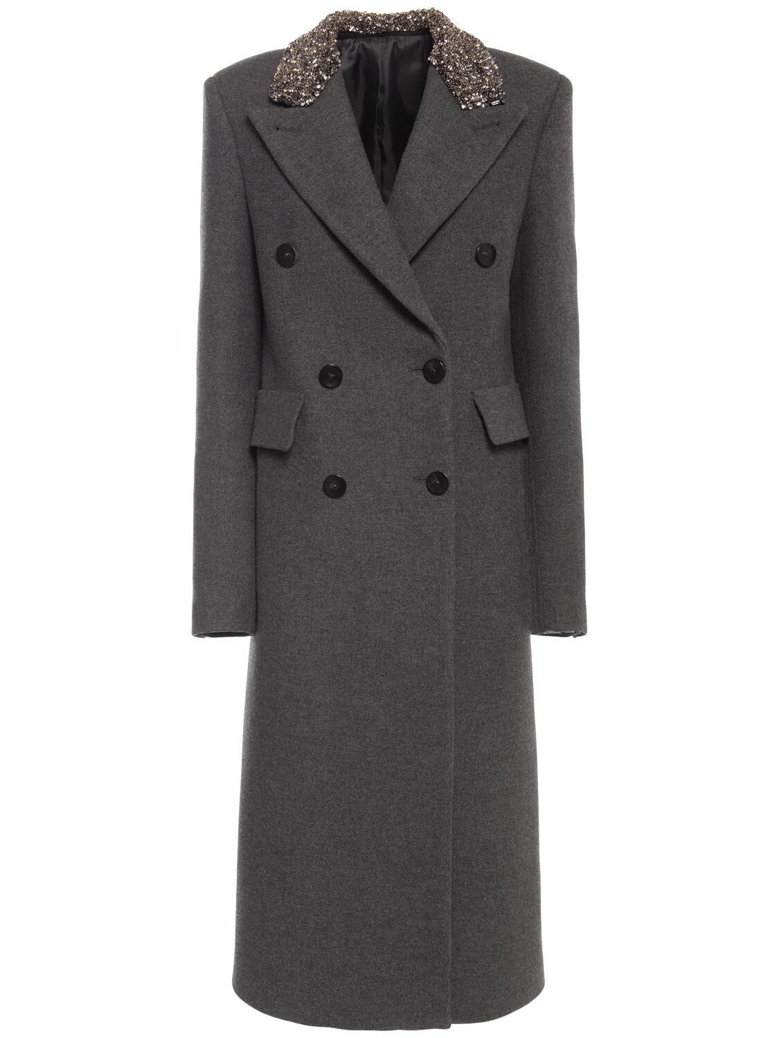 Shop Blumarine Double Breast Wool Long Coat In Grey