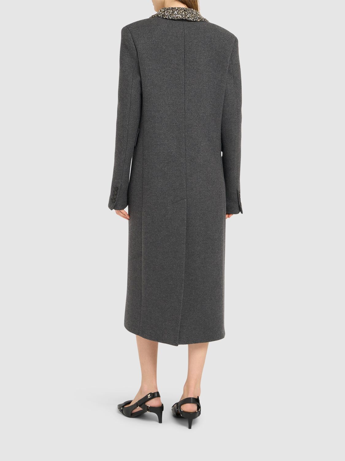 Shop Blumarine Double Breast Wool Long Coat In Grey