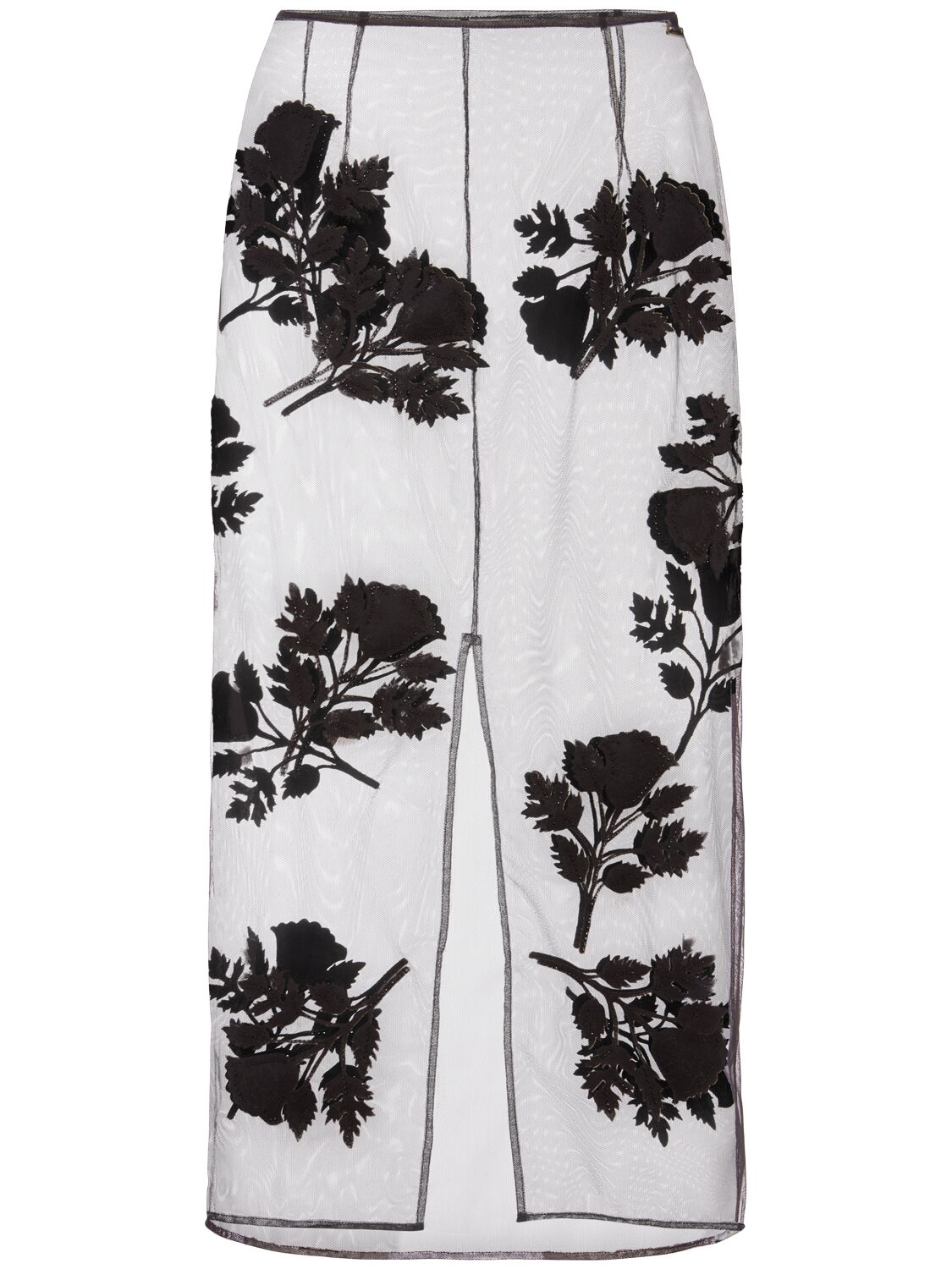 Blumarine Flower Embroidered Sheer Midi Skirt In Black