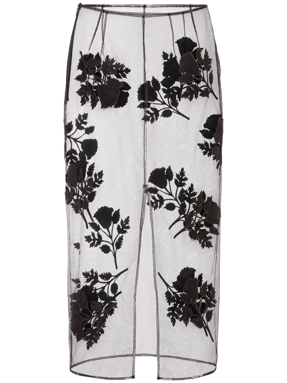 Blumarine Flower Embroidered Sheer Midi Skirt In Black