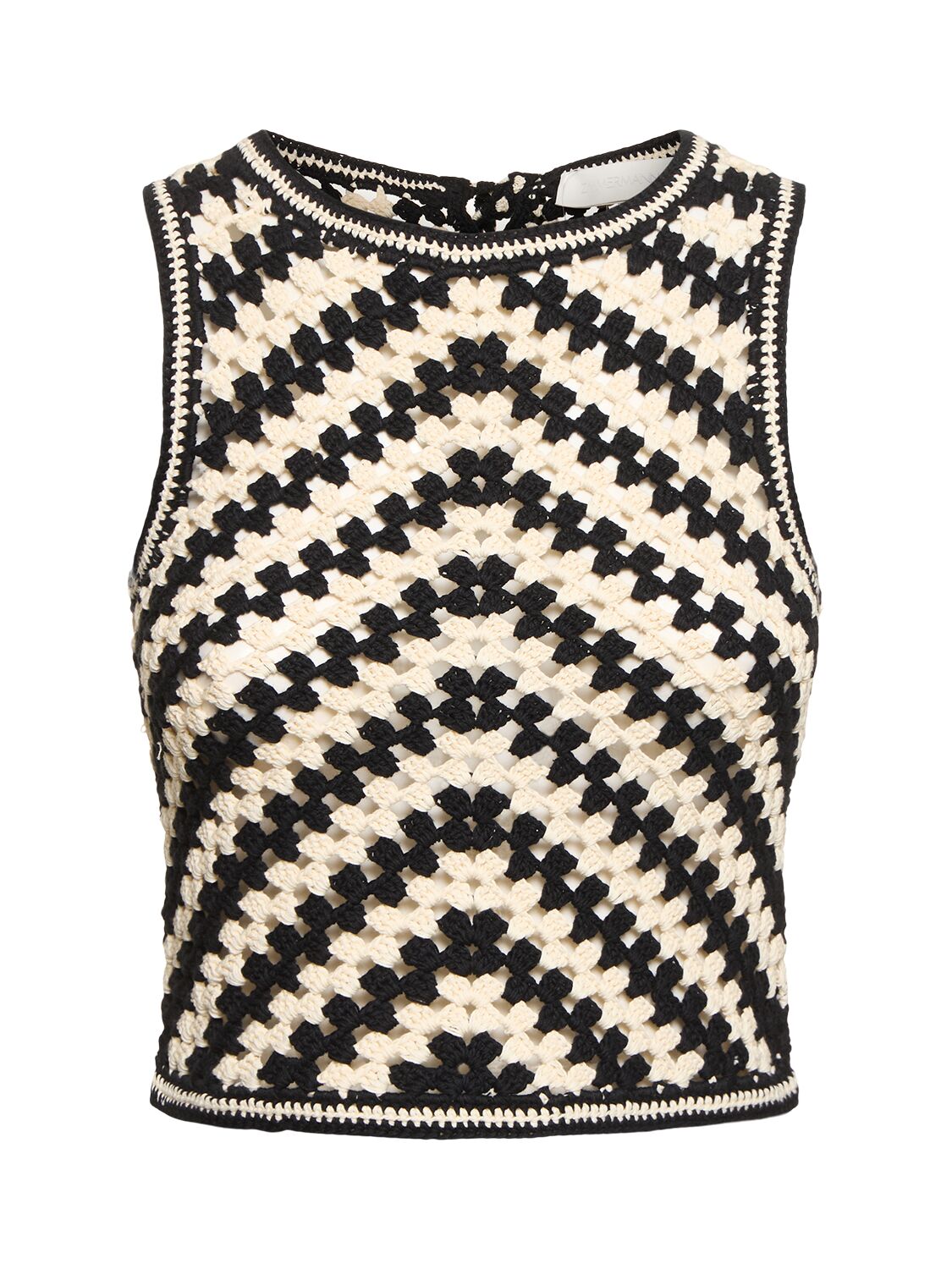 Zimmermann Halliday Hand Crochet Tank Top In Black,off White