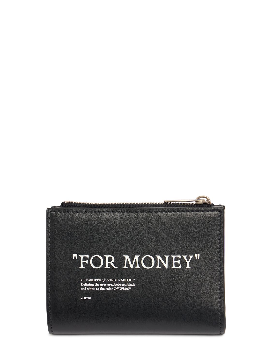 Off-white Quote Bifold Leather Zip Wallet In Black,white