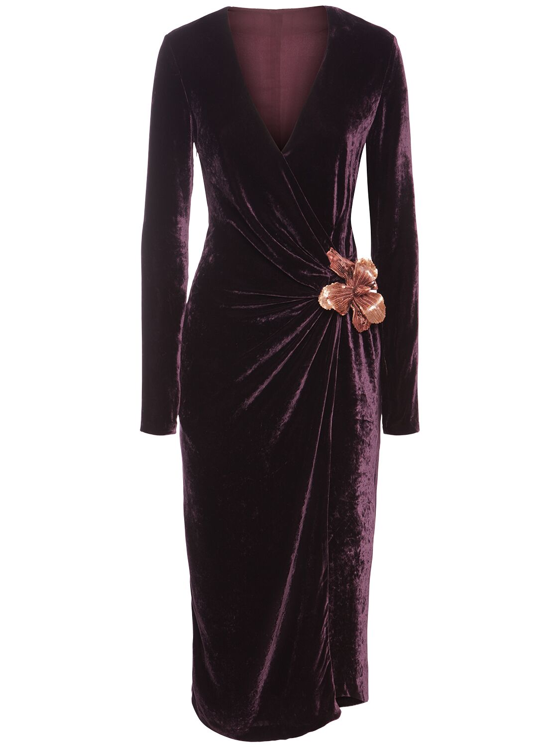 Fluid Velvet Midi Wrap Dress