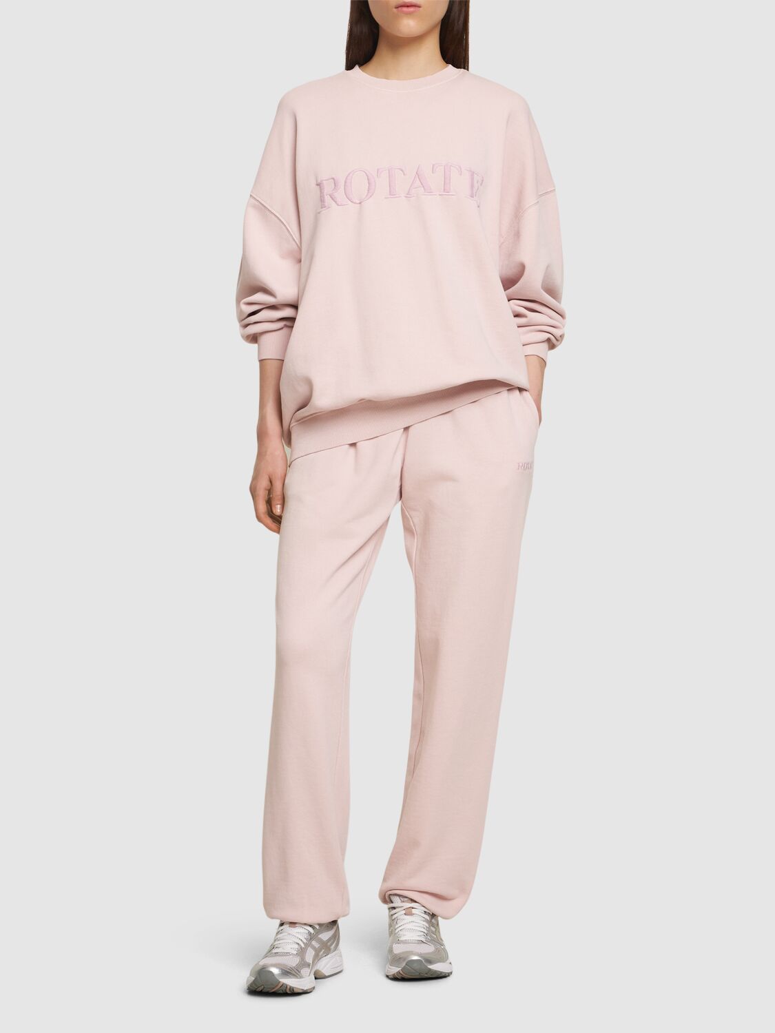 Shop Rotate Birger Christensen Irasa Crewneck Cotton Logo Sweater In Pink