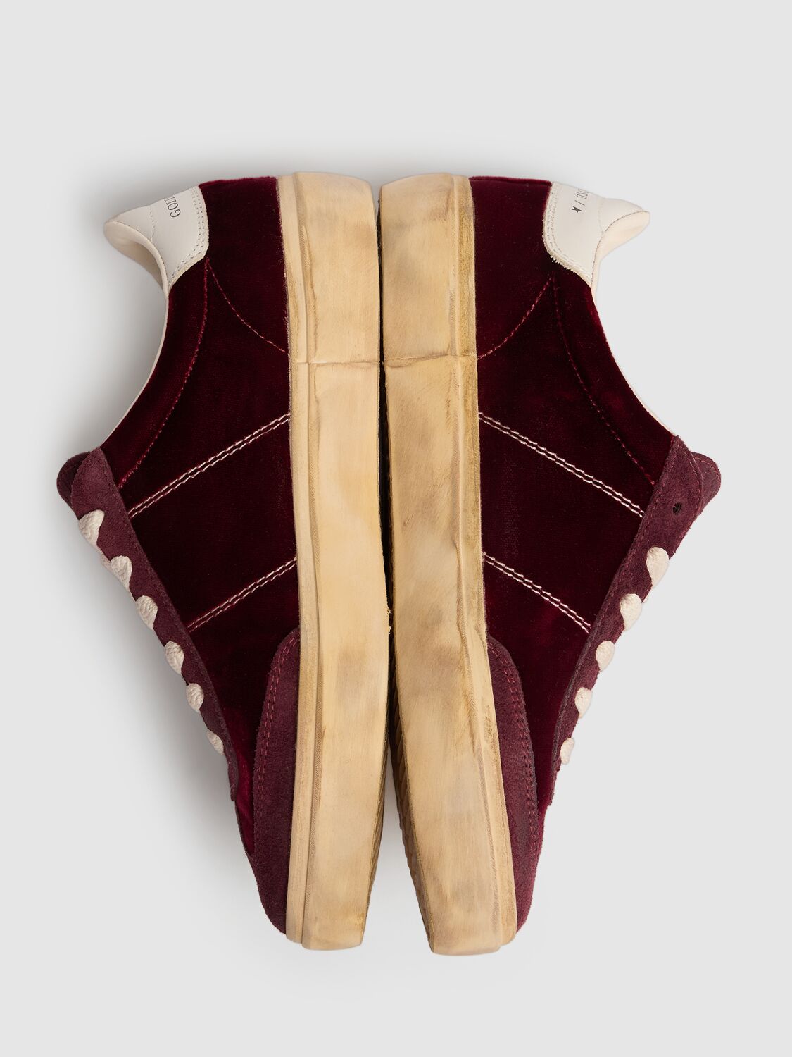 Golden Goose Soul-star Distressed Suede And Leather-trimmed Velvet Sneakers In Bordeaux,milk