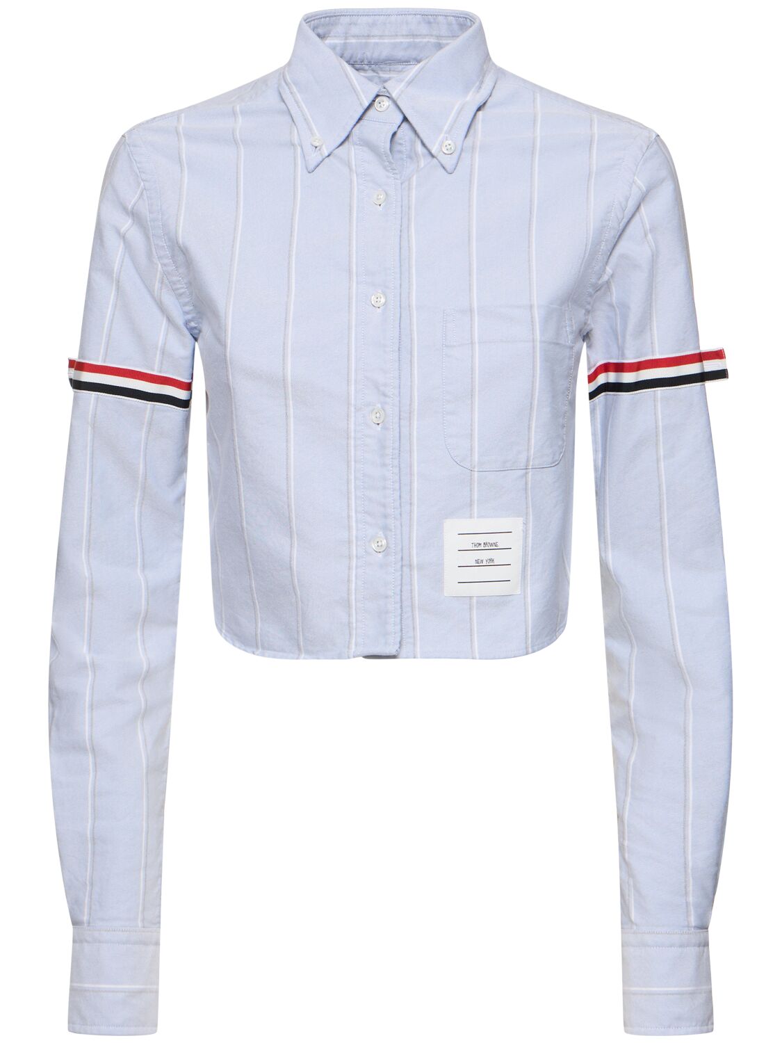 Thom Browne Oxford Striped Poplin Cropped Shirt In Light Blue