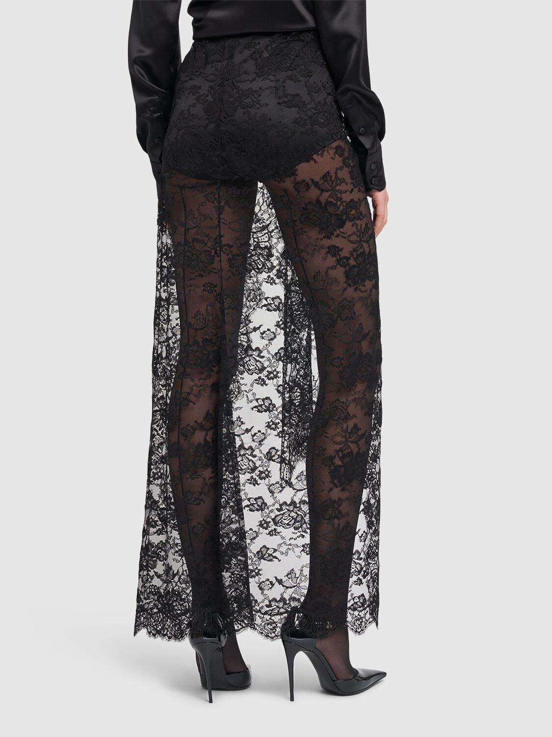 Shop Dolce & Gabbana Chantilly Lace Long Skirt In Black