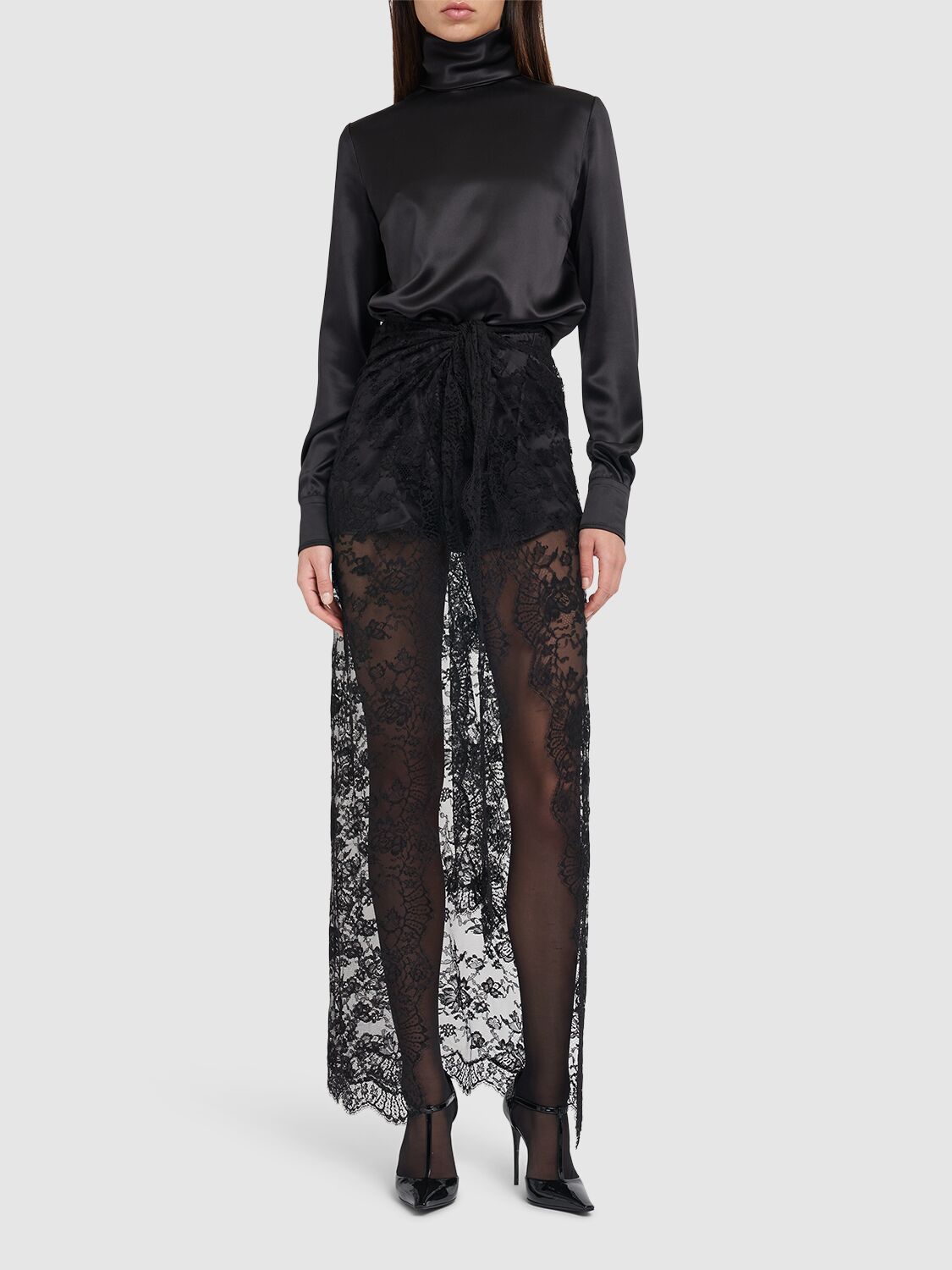 Shop Dolce & Gabbana Chantilly Lace Long Skirt In Black