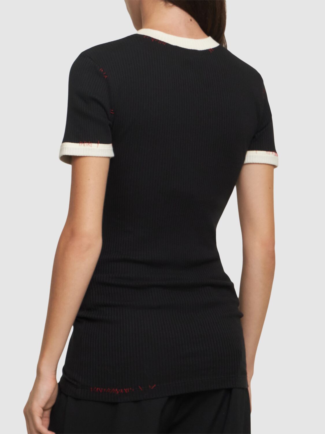 Shop Marni Ribbed Jersey Short Sleeve T-shirt In Black/white