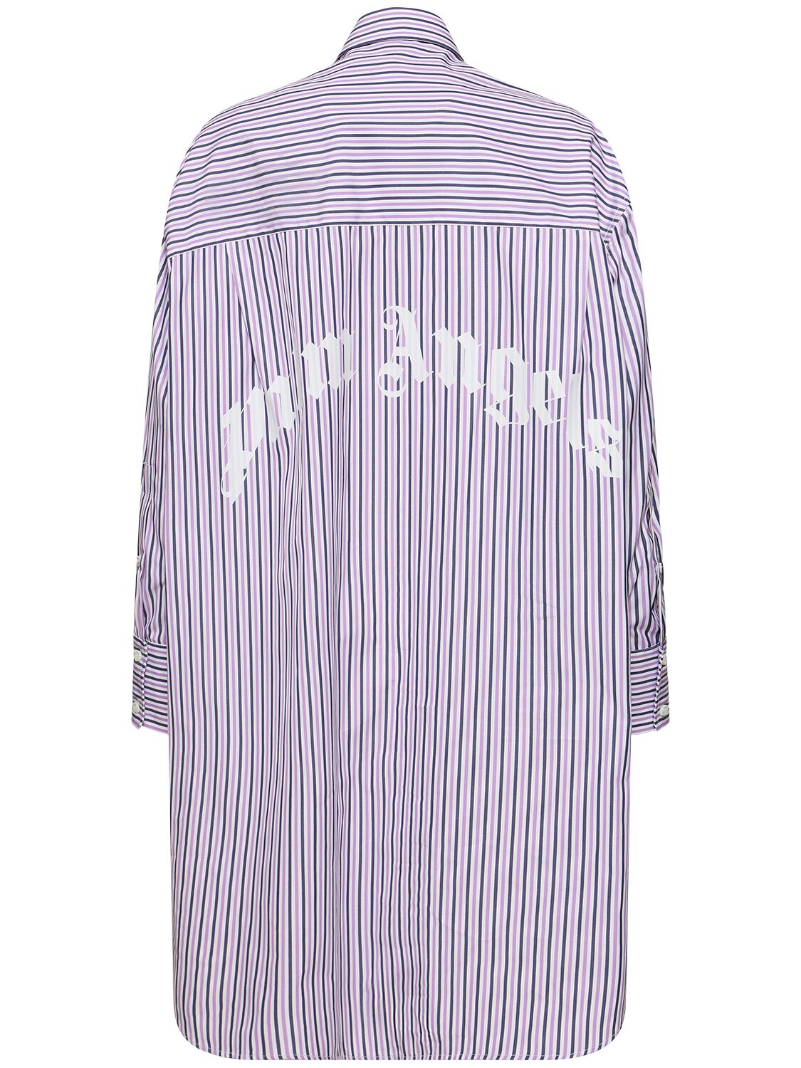 Shop Palm Angels Curved Logo Cotton Shirt Dress In Purple,white