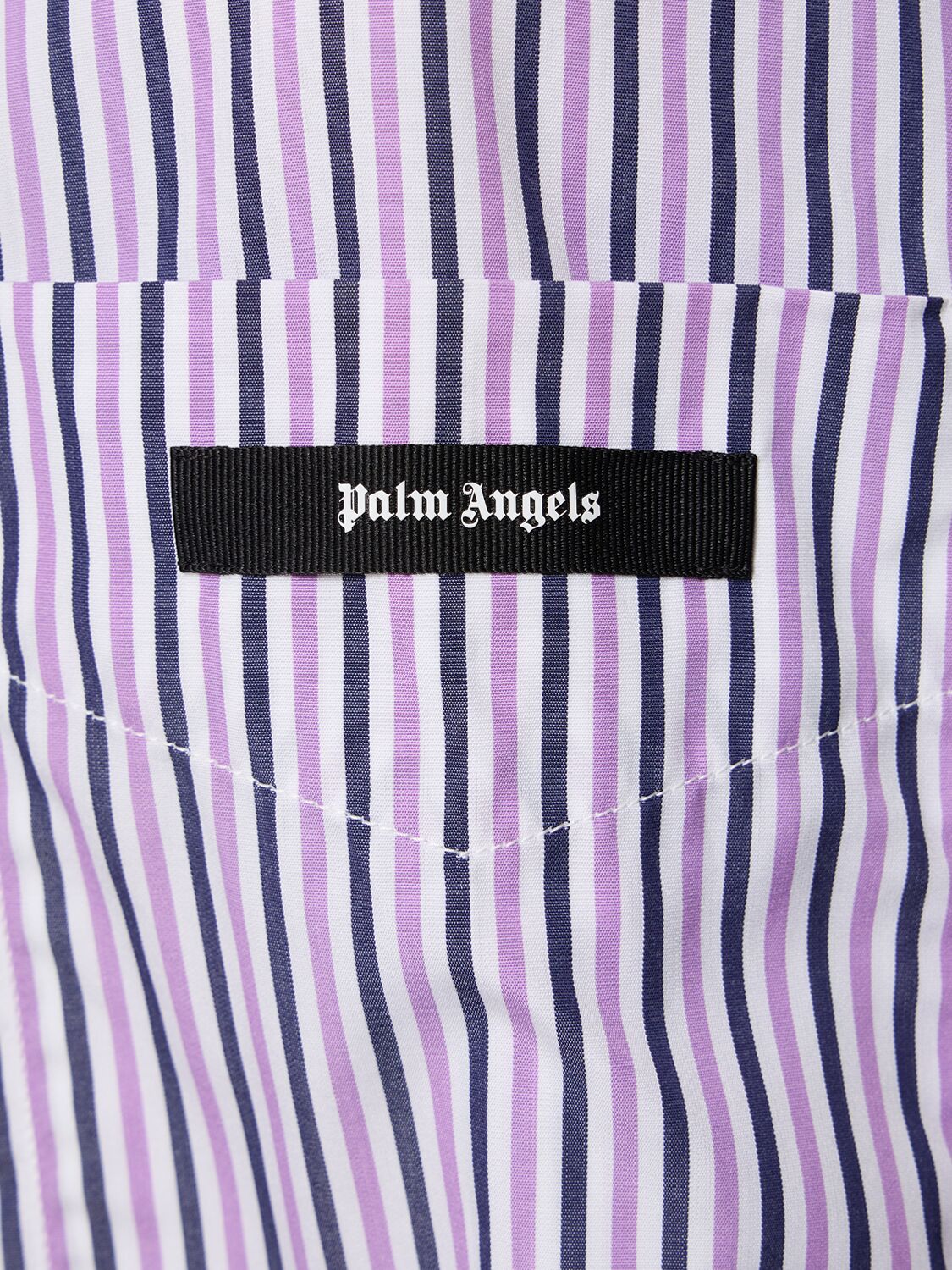 Shop Palm Angels Curved Logo Cotton Shirt Dress In Purple,white