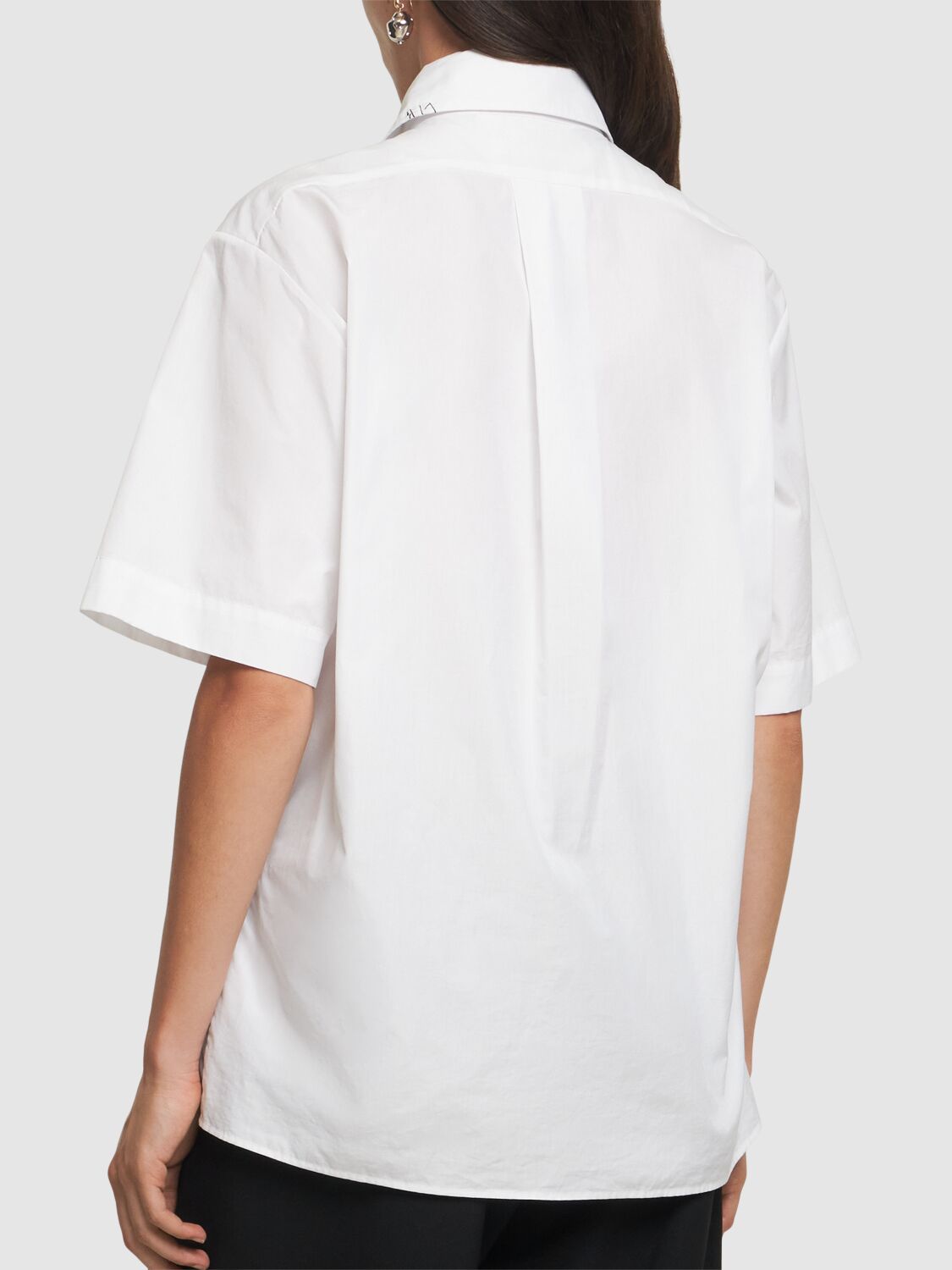 Shop Marni Logo Cotton Poplin Short Sleeve Shirt In White