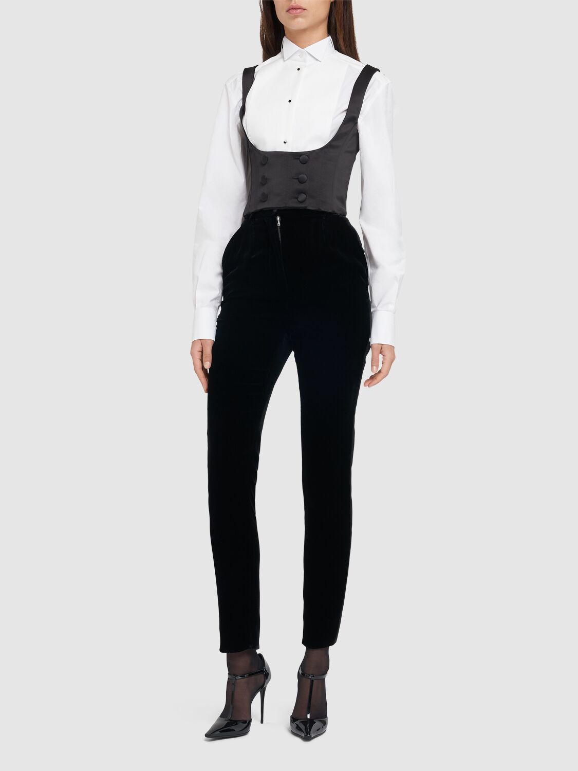 Shop Dolce & Gabbana High Waist Velvet Tuxedo Pants In Black