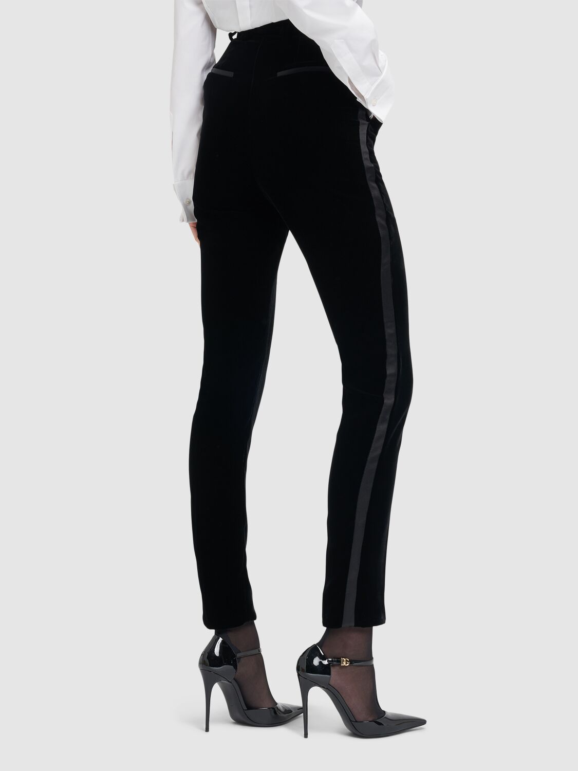 Shop Dolce & Gabbana High Waist Velvet Tuxedo Pants In Black