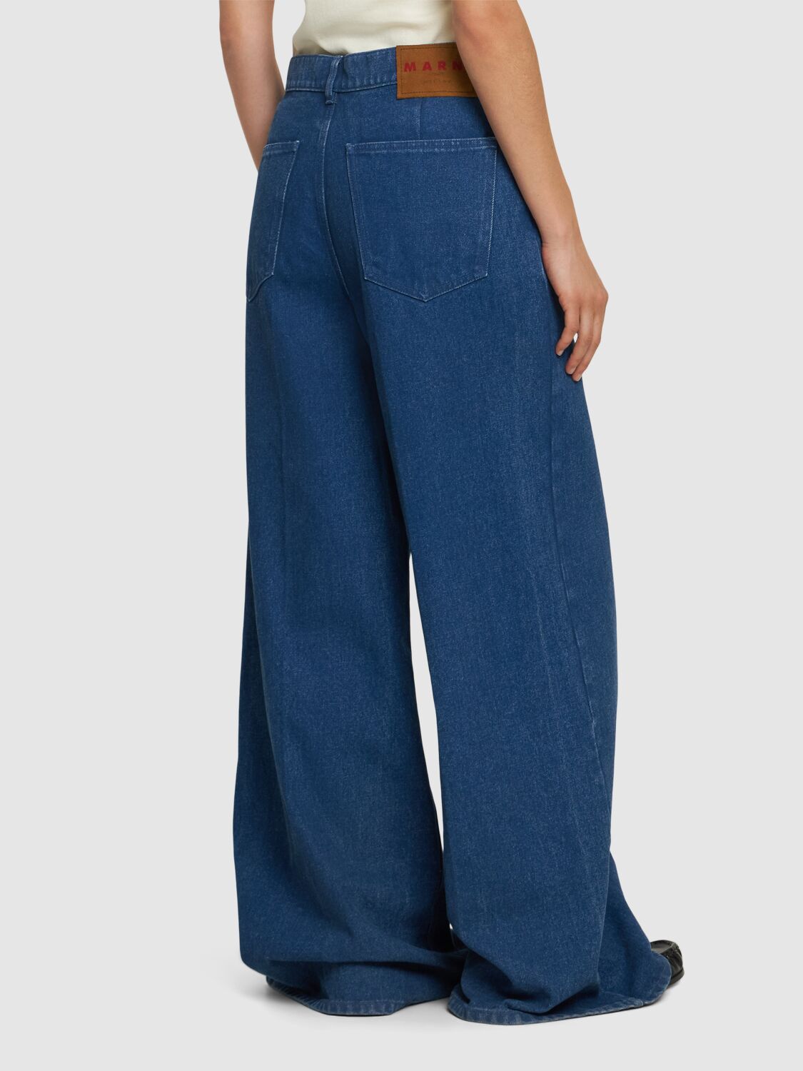 Shop Marni Denim Wide Leg Mid Rise Jeans In Blue