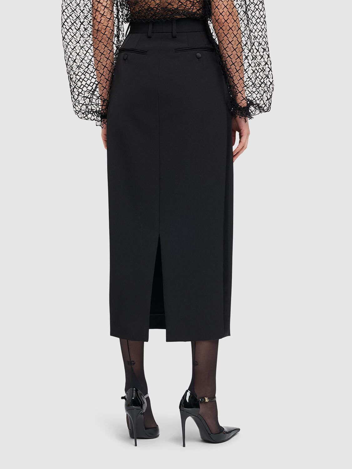 Shop Dolce & Gabbana Wool Blend Gabardine Midi Skirt In Black