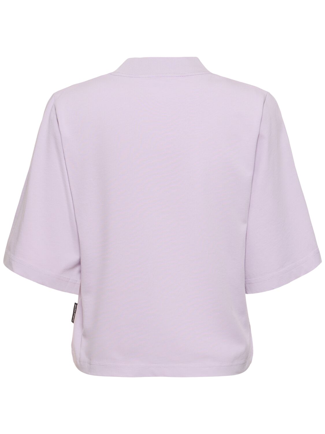 Shop Palm Angels Neck Logo Cropped Cotton T-shirt In Lilac