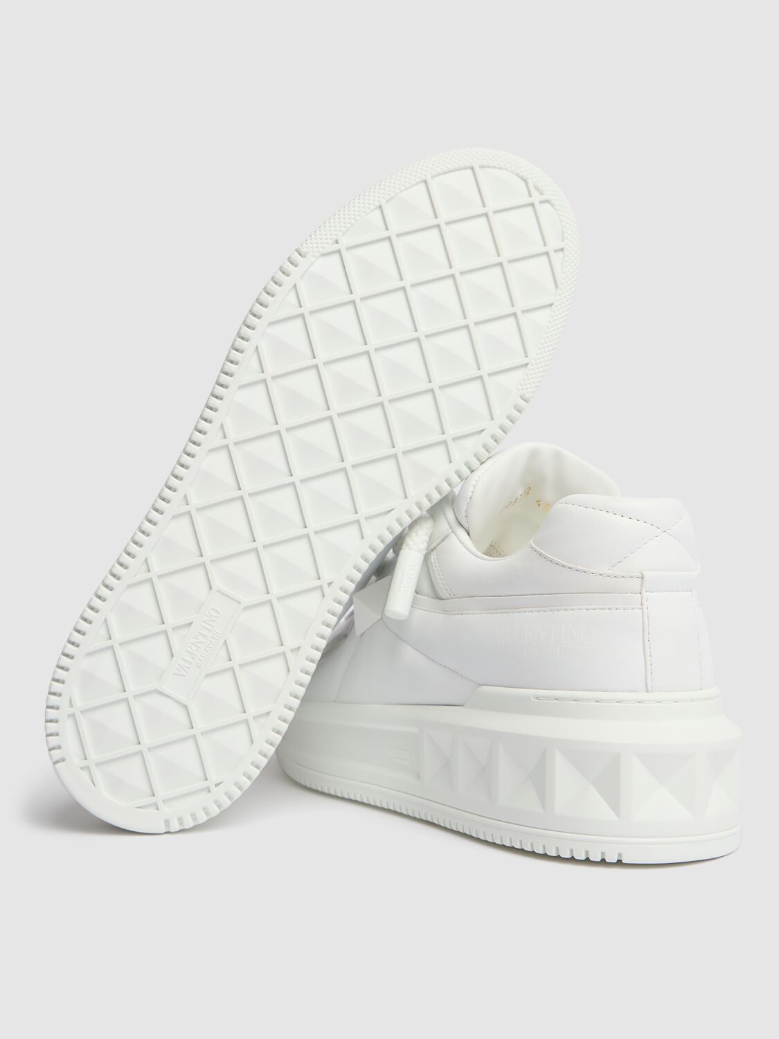 Shop Valentino Xl One Stud Leather Sneakers In White