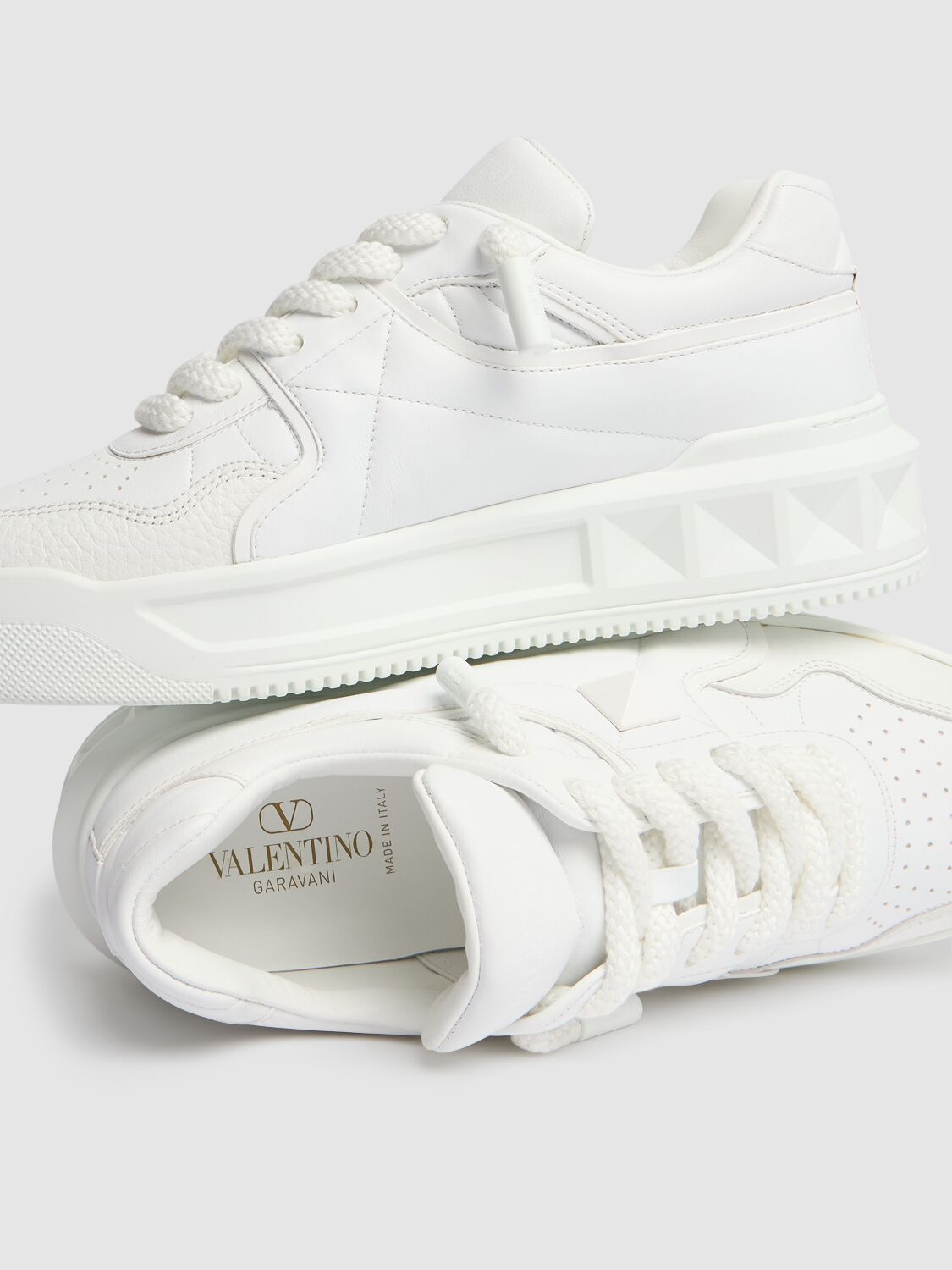 Shop Valentino Xl One Stud Leather Sneakers In White