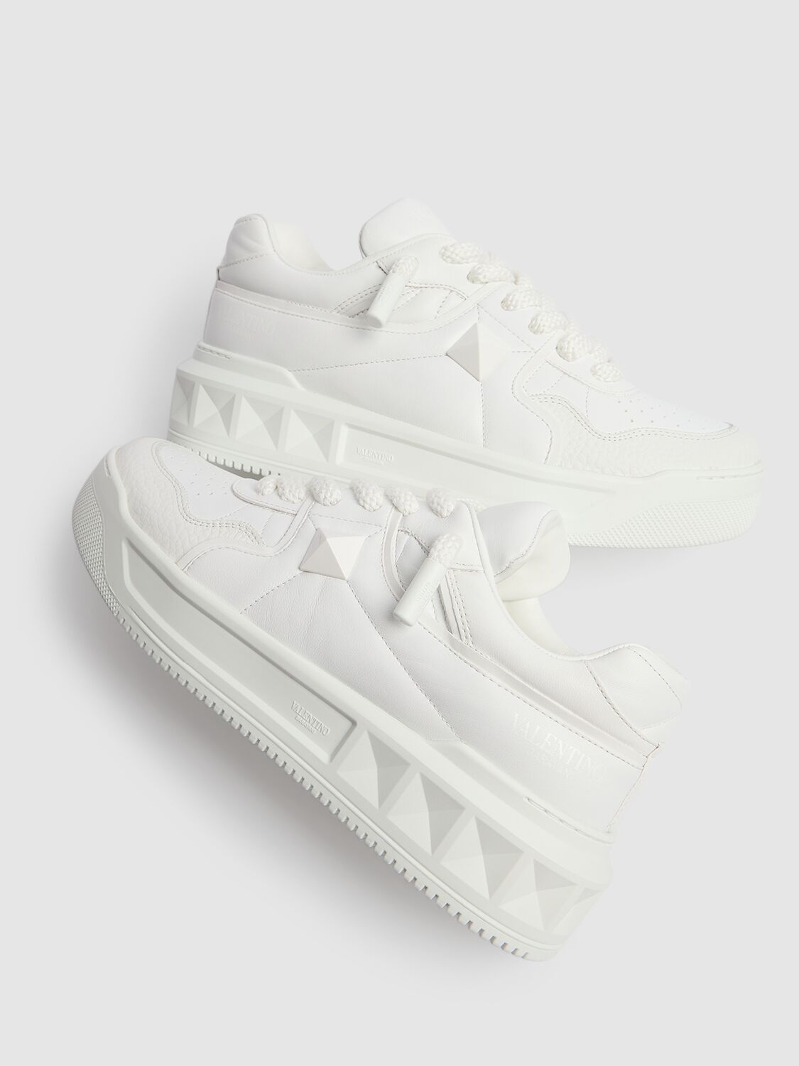 Shop Valentino Xl One Stud Leather Sneakers In White