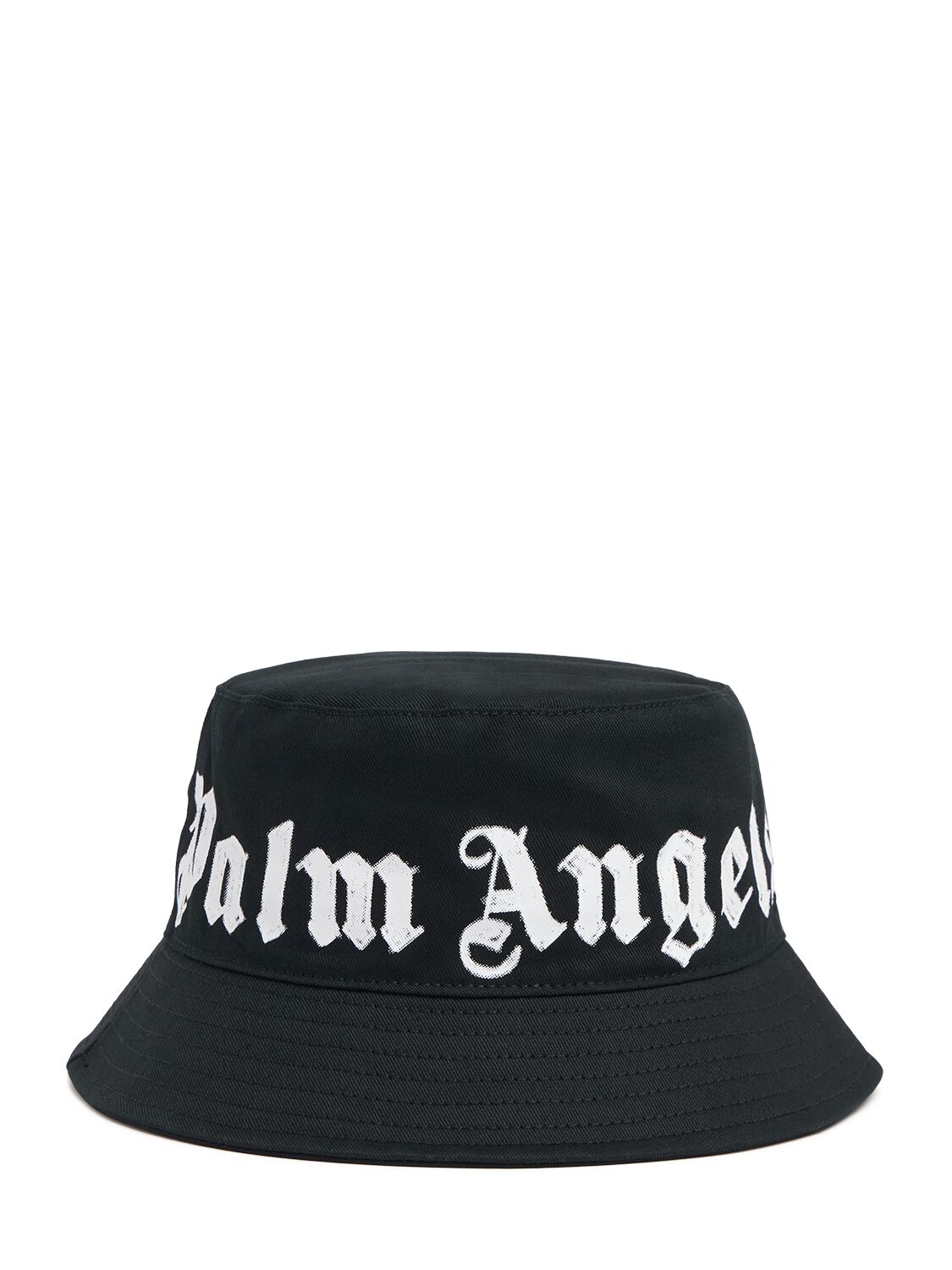 Palm Angels Neck Logo Cotton Bucket Hat In Black