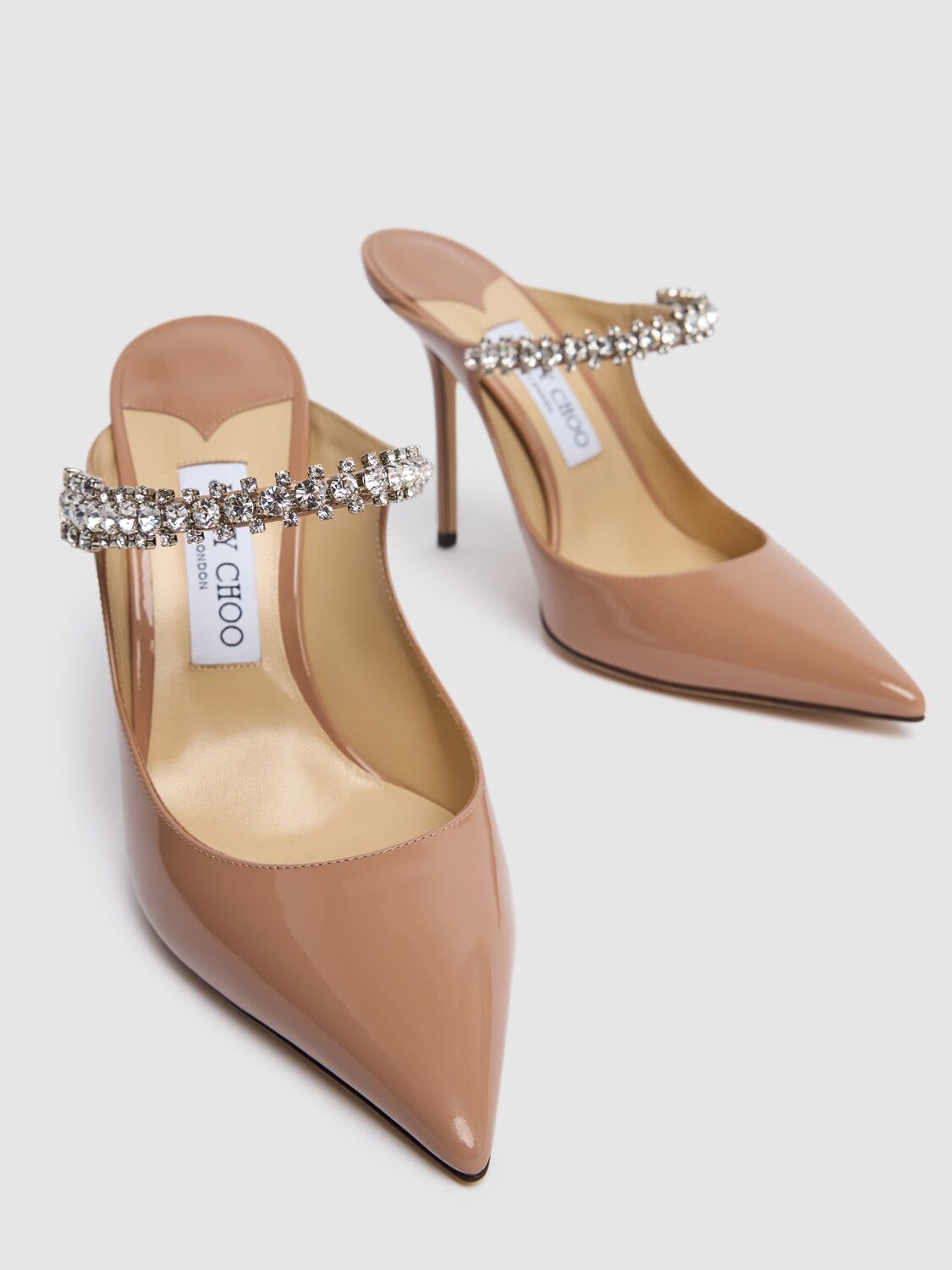 Jimmy Choo Womens Ballet Pink Bing 100 Crystal-embellished Patent-leather Heeled Mules In Nude