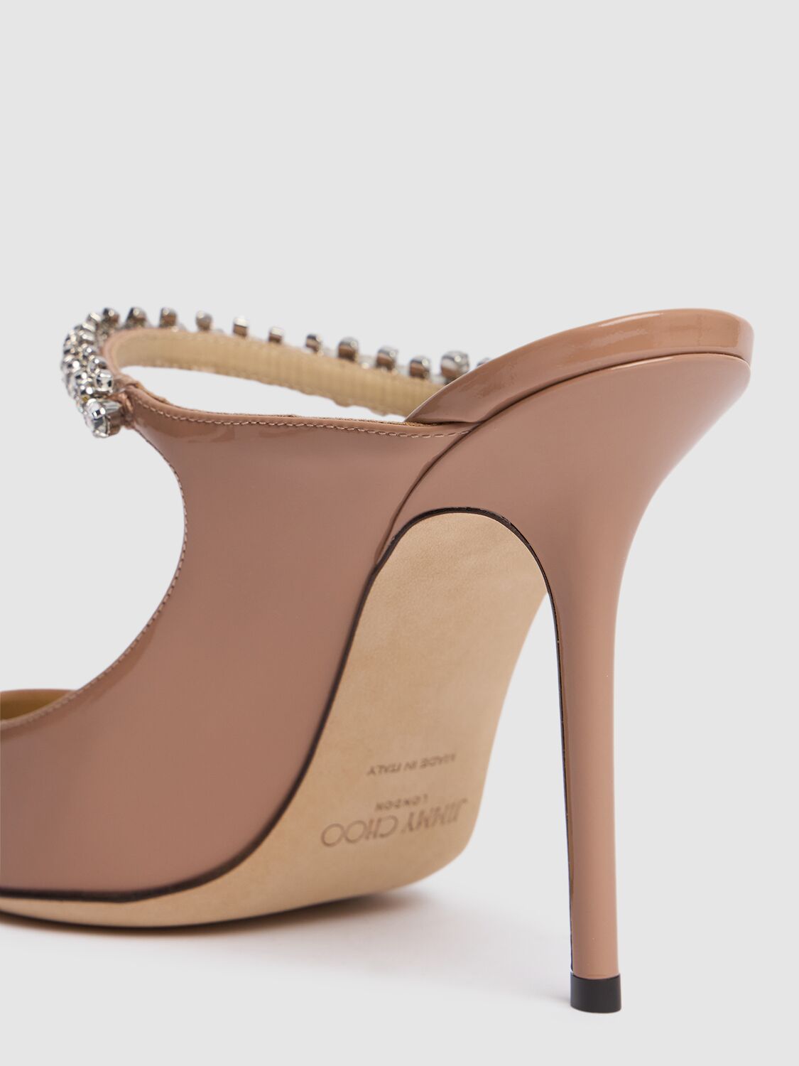 Jimmy Choo Womens Ballet Pink Bing 100 Crystal-embellished Patent-leather Heeled Mules In Nude
