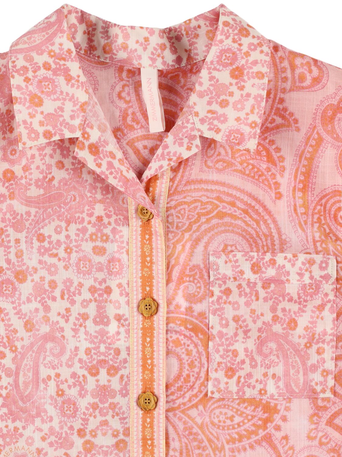 Shop Zimmermann Printed Cotton Shirt In Pink,multi