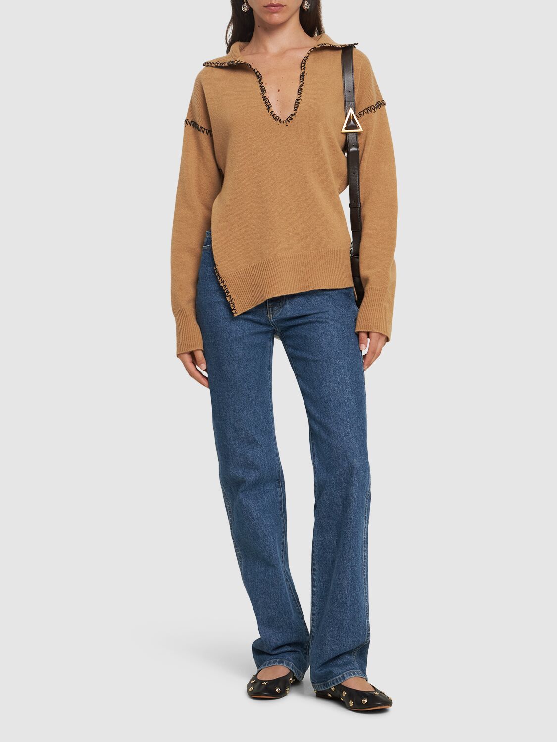 MARNI WOOL & CASHMERE KNIT V NECK POLO SWEATER 