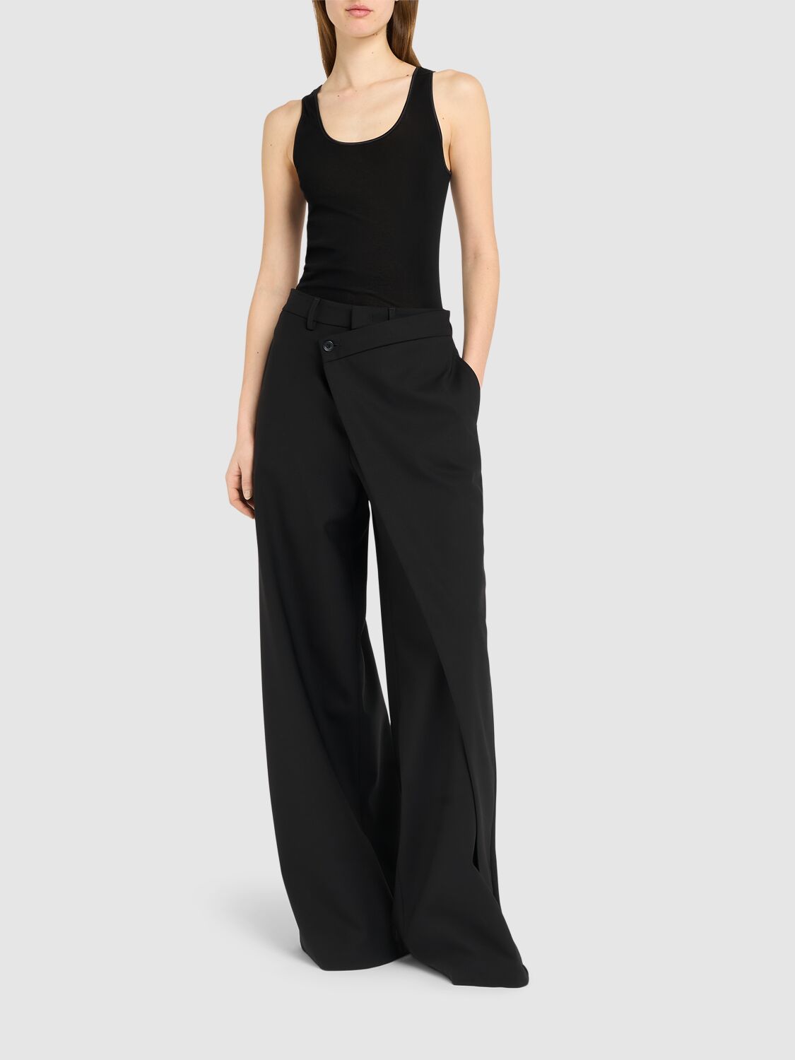 Shop Giuseppe Di Morabito Asymmetric Wool Blend Wide Pants In Black