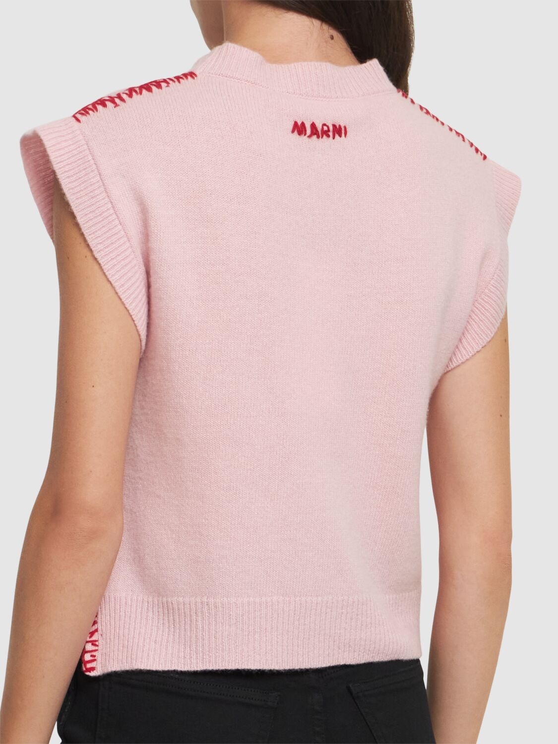 Shop Marni Wool & Cashmere Knit Logo Vest In Pink