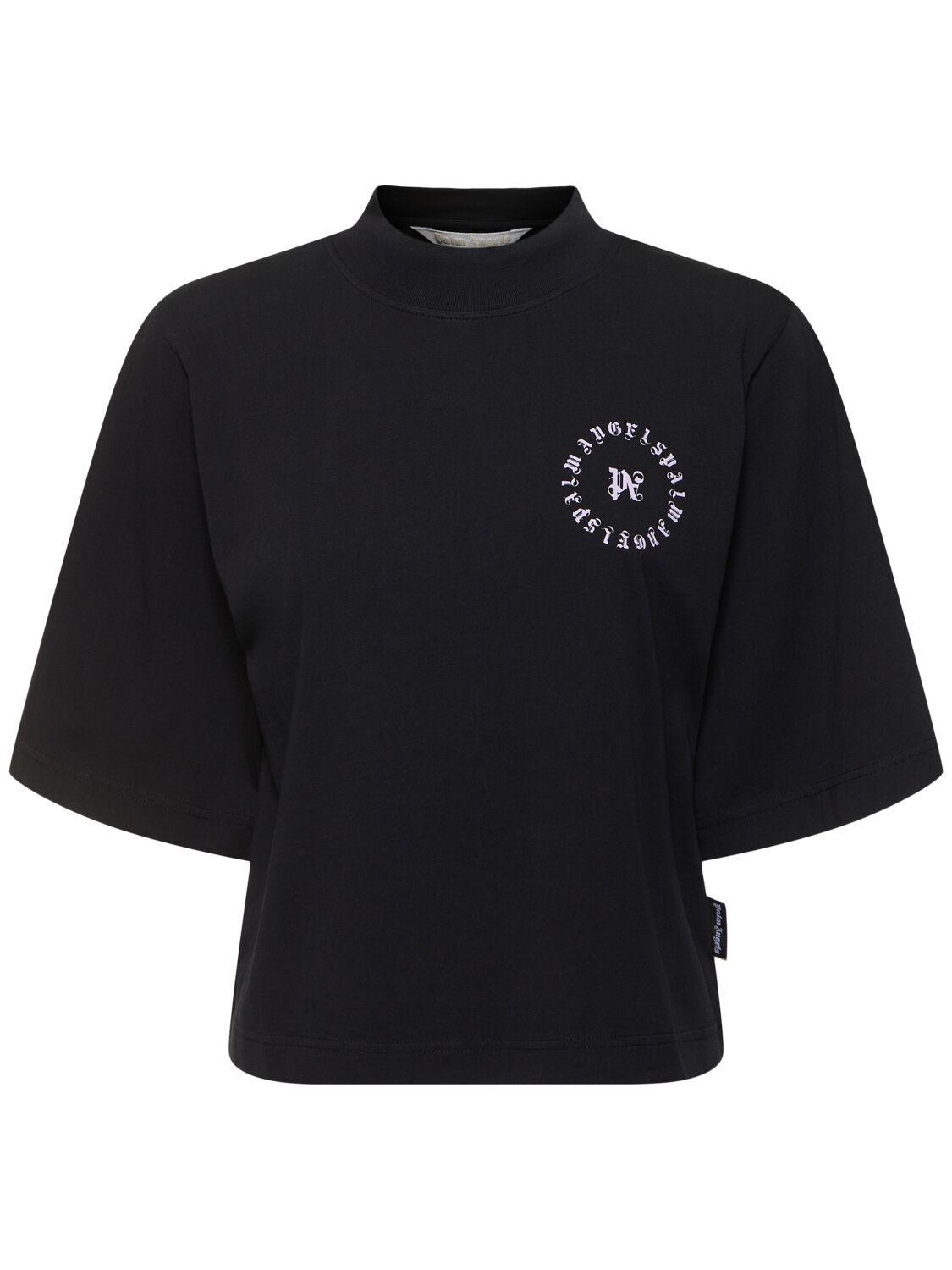 Palm Angels Stamp Monogram Cropped Cotton T-shirt In Black
