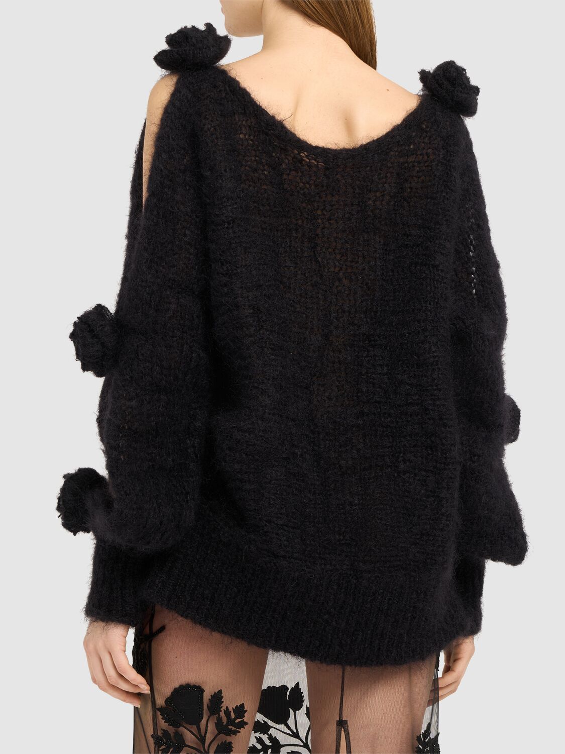 Shop Blumarine Knit Sweater W/ Cut Out Sleeves In Black