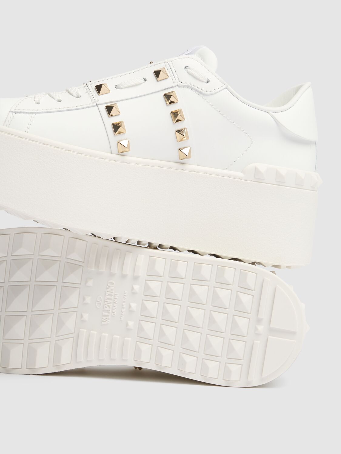 Shop Valentino Untitled Leather Sneakers In White