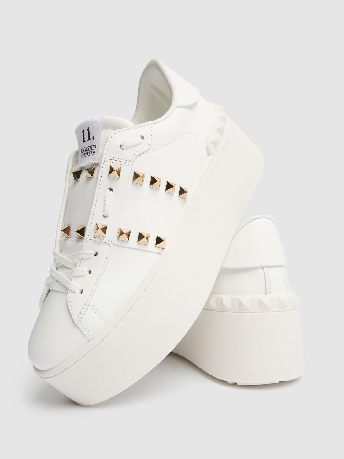 Shop Valentino Untitled Leather Sneakers In White