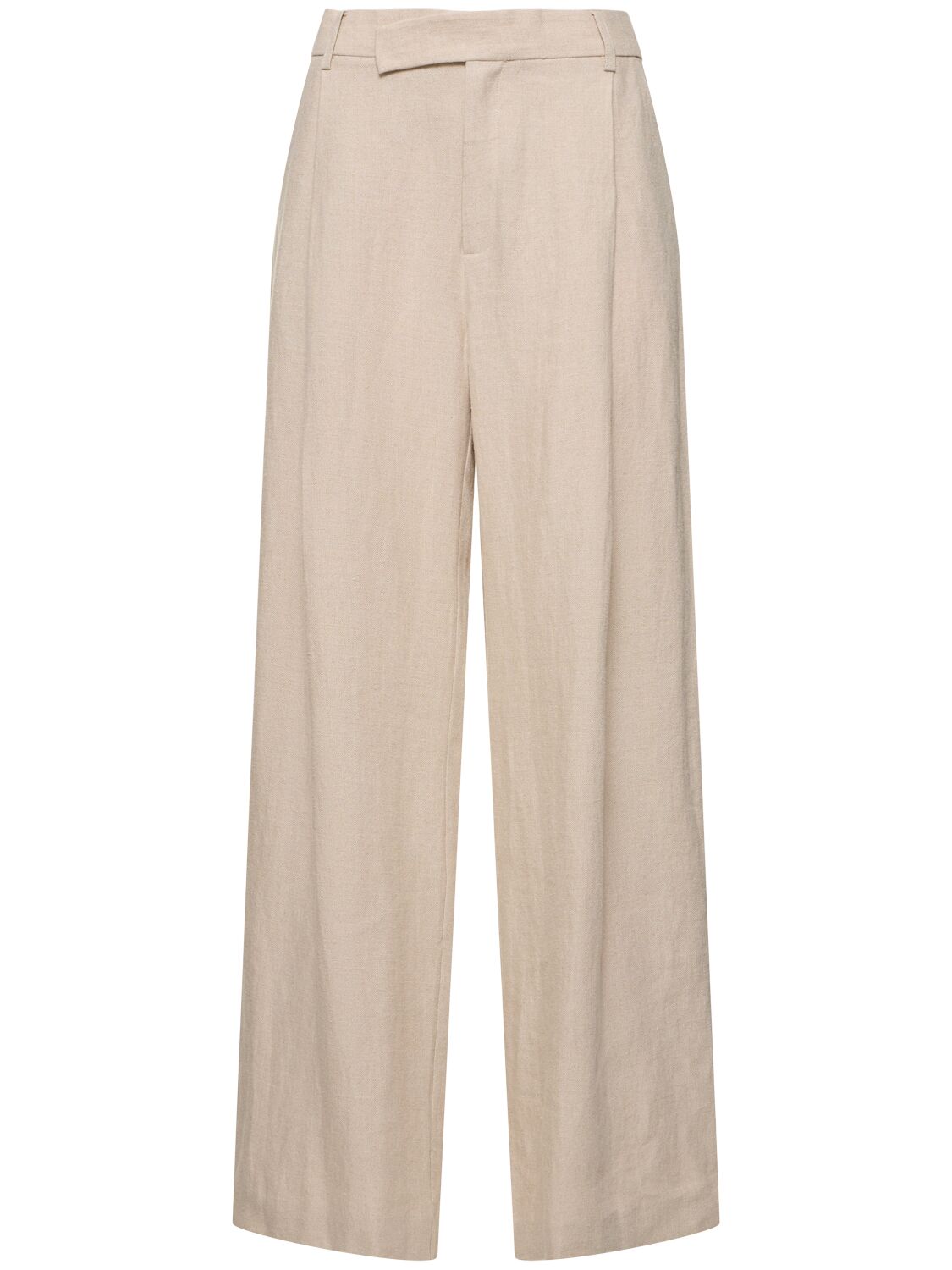 St.agni Pleated Linen Straight Pants In Beige