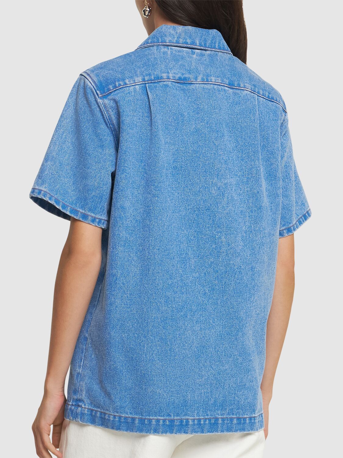 Shop Marni Bleached Denim Short Sleeve Shirt In Blue