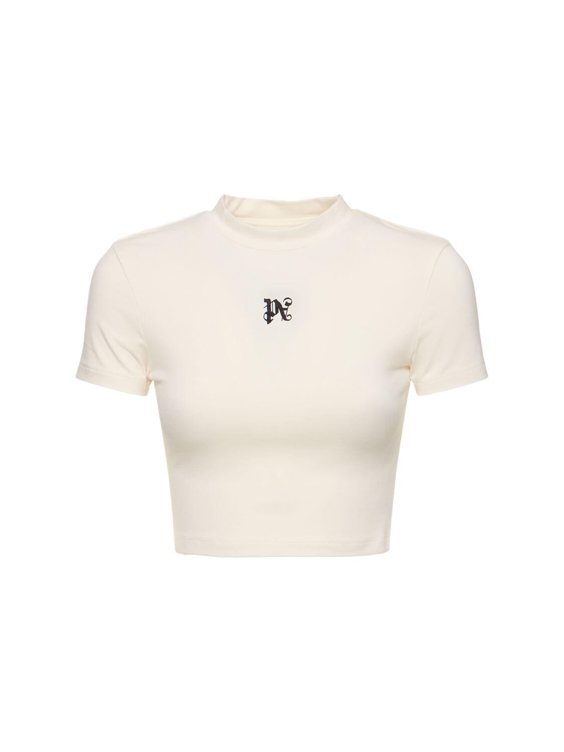 Palm Angels Pa Monogram Cotton Blend T-shirt In Off White