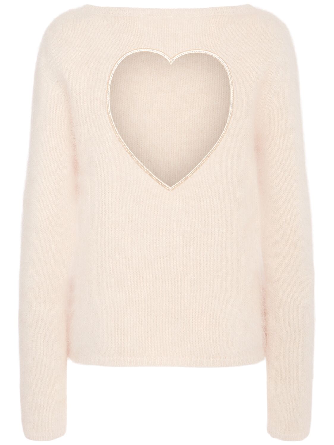 Shop Blumarine Back Heart Cut Out Fluffy Sweater In Nude