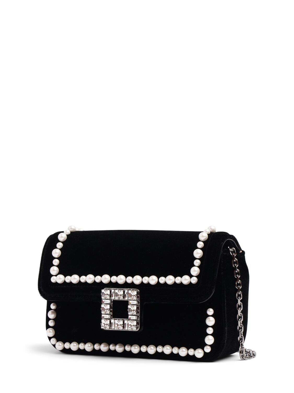 Shop Roger Vivier Viv Jeu De Fille Embellished Velvet Bag In Black