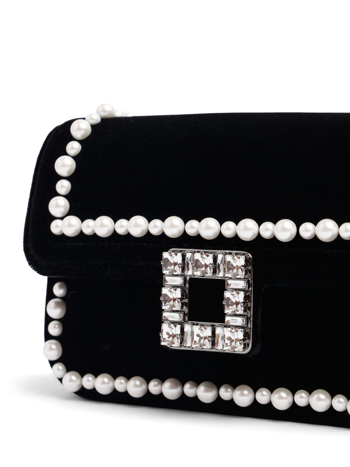 Shop Roger Vivier Viv Jeu De Fille Embellished Velvet Bag In Black