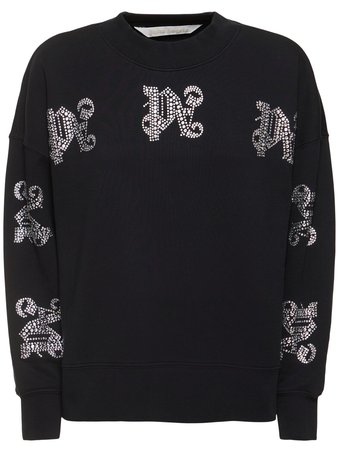 Palm Angels Monogram Cotton Sweatshirt In Black,silver
