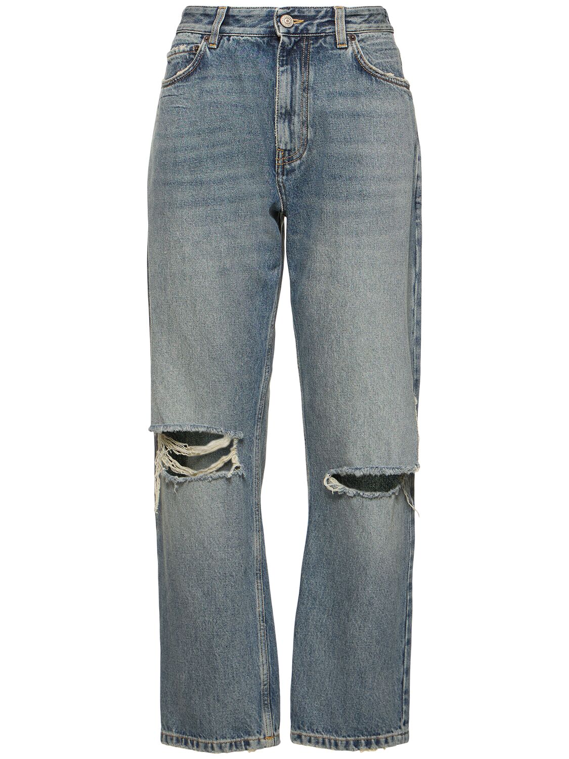 Balenciaga Buckle Loose Fit Denim Jeans In Bleached Blue