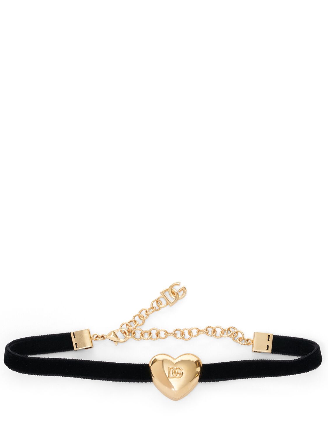 Dolce & Gabbana Logo Heart Velvet Choker In Black/gold