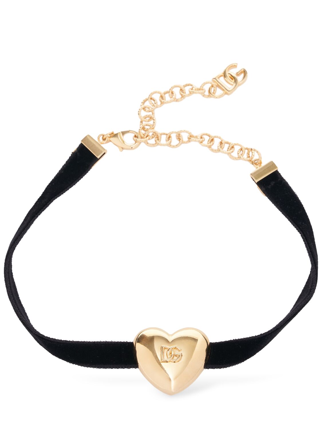 Shop Dolce & Gabbana Logo Heart Velvet Choker In Black/gold